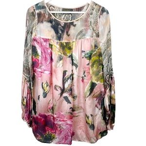 DEBBIE SHUCKAT Silk Lightweight Longsleeve Blouse Bell Sleeve Detail Size 12